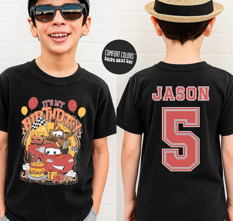 Personalized Disneyland Cars Birthday Boy Shirt, Lightning McQueen Birthday Shirt, Family Matching Shirt, Racing Car Birthday Boy Shirt image 1