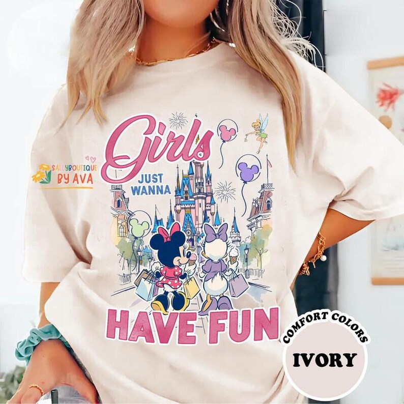 Disneyland Castle Girls Just Wanna Have Fun Trip shirt, Minnie Daisy Summer Shirt, Disneyland Besties Tee, Disneyworld Vacation, Summer Gift image 5