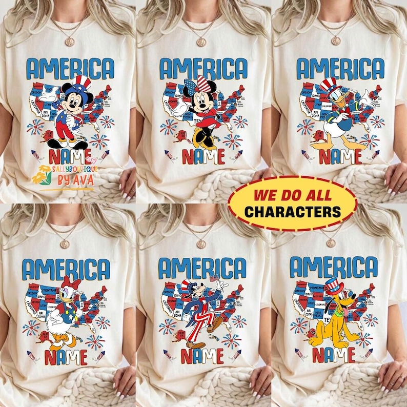 Personalized Mickey and Friends America Map Disneyland Happy 4th of July Shirt, Happy Independence Day 2026 Matching Tee, 250th Shirt image 1