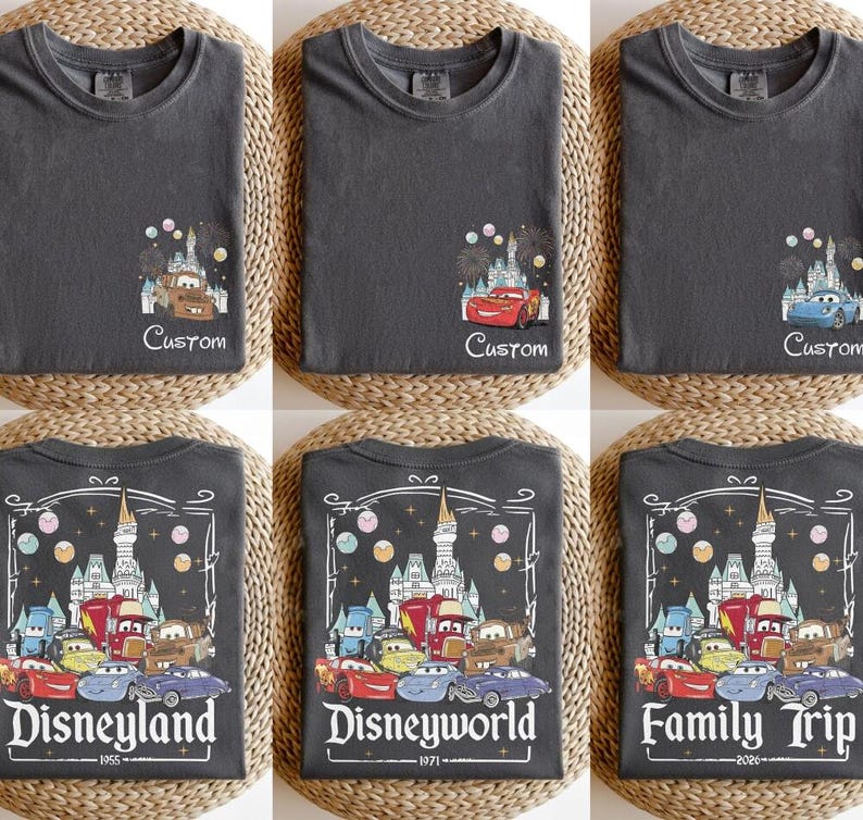 Custom Name Disneyland Cars Family Matching Shirts, Retro Disneyland Trip 2026 Shirt, Disneyland Family Vacation Shirts, Birthday Party Gift image 2