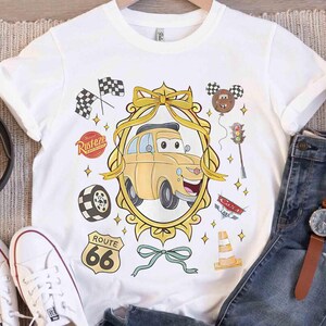 Disneyland Cars Watercolor Coquette shirt, Lightning McQueen Mater Doc Hudson Sally Carrera Birthday Cars Family Matching Trip Shirt Bild 2