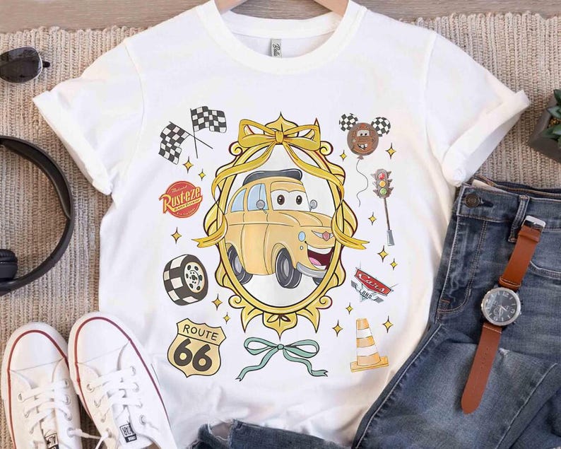 Disneyland Cars Watercolor Coquette shirt, Lightning McQueen Mater Doc Hudson Sally Carrera Birthday Cars Family Matching Trip Shirt Bild 2