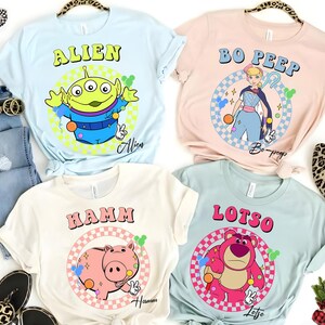Disneyland Pixar Toy Story Checkered Shirt, Vintage Slinky Woody Buzz Jessie Rex Lotso Disneyland Family Vacation Tee, Disneyland Birthday image 2