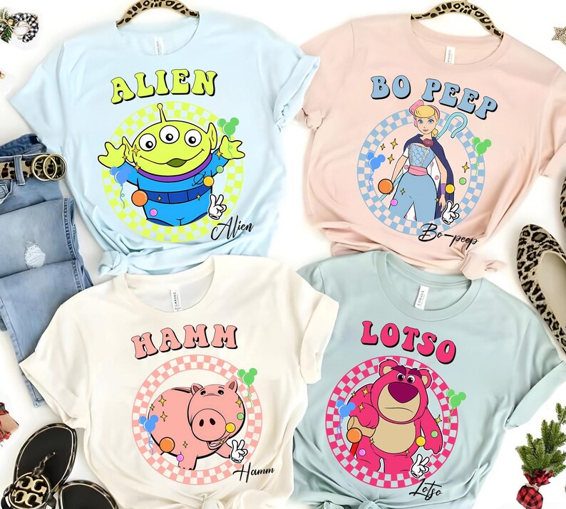 Disneyland Pixar Toy Story Checkered Shirt, Vintage Slinky Woody Buzz Jessie Rex Lotso Disneyland Family Vacation Tee, Disneyland Birthday image 2