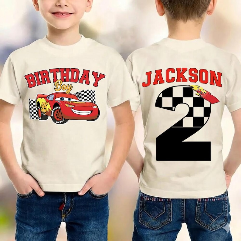 Personalized Disneyland Cars Birthday Shirt, Custom Name Age McQueen Birthday Boy Tee, Pixar Pit Crew, Disneyland Birthday Family Trip image 2