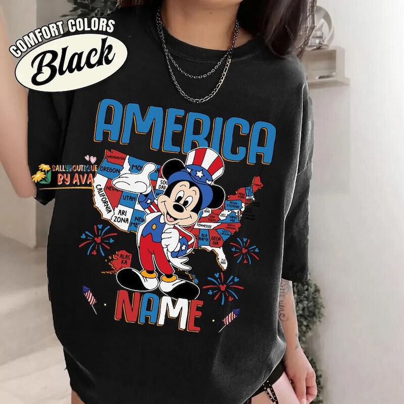 Personalized Mickey and Friends America Map Disneyland Happy 4th of July Shirt, Happy Independence Day 2026 Matching Tee, 250th Shirt image 3