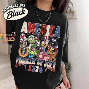Toy Story Checkered Disneyland Happy 4th of July Shirt, Woody Buzz Jessie Rex,Toy Story Characters USA 250th Anniversary Shirt image 1