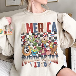Toy Story Checkered Disneyland Happy 4th of July Shirt, Woody Buzz Jessie Rex,Toy Story Characters USA 250th Anniversary Shirt image 6