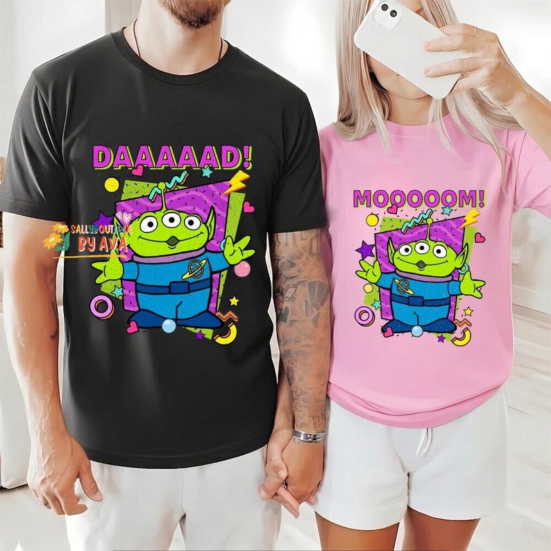 Funny Disneyland Pixar Toy Story Alien MOM DAD Couples Shirt, Mother's Day Gift, Father's Day, Disneyland Trip, Family Birthday Matching Tee image 1