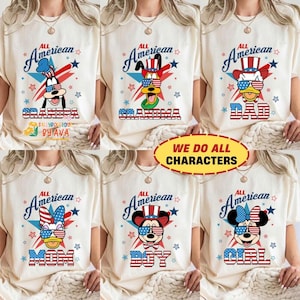 Personalized Disneyland Mickey and Friends 4th of July Shirt, All American Mom Dad Family Matching, Happy Independence Day, 250 Years Shirts image 1