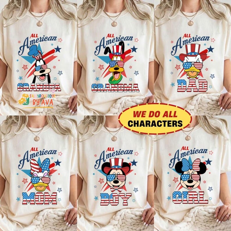 Personalized Disneyland Mickey and Friends 4th of July Shirt, All American Mom Dad Family Matching, Happy Independence Day, 250 Years Shirts image 1