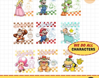 Customize All Characters Super Mario Retro Png, Family Matching Holiday Trip Png, Super Mario Birthday Trip Digital Download
