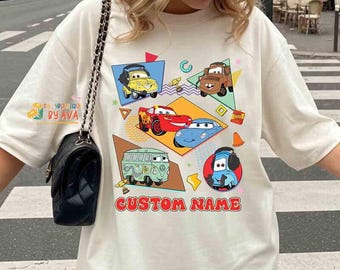 Custom Name Cars Characters Shirt, Personalized Lightning McQueen, Tow Mater, Doc Hudson Tee, Custom Boy Shirt, Disneyland Family Matching