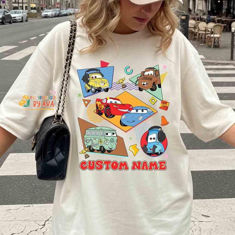 Custom Name Cars Characters Shirt, Personalized Lightning McQueen, Tow Mater, Doc Hudson Tee, Custom Boy Shirt, Disneyland Family Matching image 1
