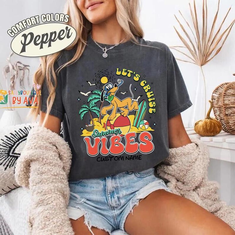 Personalized Mickey and Friends Summer Vibes Disneyland Cruise Shirt, Custom Family Vacation Shirt, Disneyland Family Cruise Matching image 3