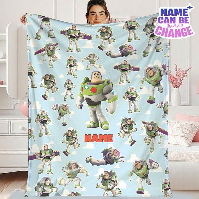 Personalized Toy Story Buzz Lightyear Fleece Blanket, Toy Story Land Blanket, Toy Story Pixar Blanket for Bed Couch Sofa, Gift For Boy Bild 2