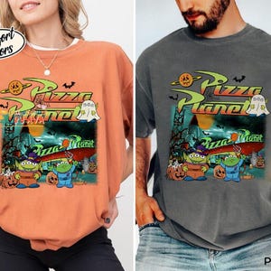 Comfort Colors® Vintage Aliens Toy Story Pizza Planet Halloween Shirt, Toy Story Halloween Shirt, Disneyland Spooky Season, Halloween Party image 3