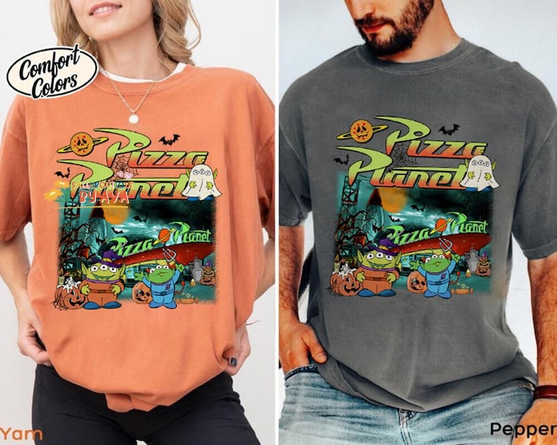 Comfort Colors® Vintage Aliens Toy Story Pizza Planet Halloween Shirt, Toy Story Halloween Shirt, Disneyland Spooky Season, Halloween Party image 3