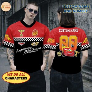 Personalized Disneyland Cars Football Jersey, Custom Name Number Lightning McQueen Shirt, Cars Movie Birthday Gift, Boys Racing Jersey image 2