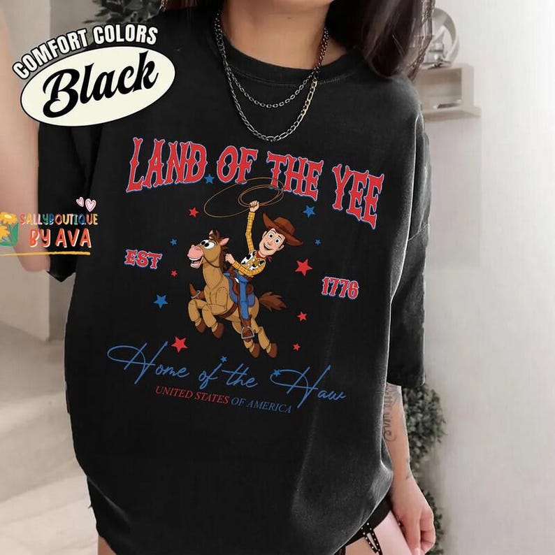 Chemise Woody Toy Story 4 juillet, chemise Land of the Yee, chemise Pixar Toy Story 4 juillet, cadeau Disneyland 250e anniversaire de l'indépendance image 3