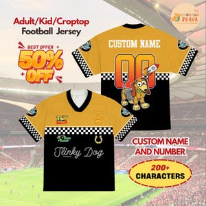 Custom Disneyland Toy Story Slinky Dog Football Jersey, Croptop Football Jersey, Disneyland Shirt, Disneyland Birthday Gift for Kids image 1