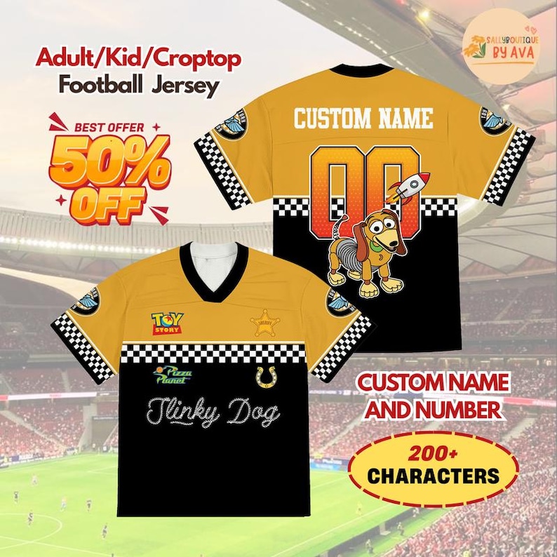 Custom Disneyland Toy Story Slinky Dog Football Jersey, Croptop Football Jersey, Disneyland Shirt, Disneyland Birthday Gift for Kids image 1