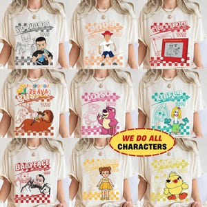 Retro Disneyland Pixar Toy Story All Characters Villains Checkered Signature Shirt, Woody, Buzz, Jessie, Bo Peep,Personalized Group Matching image 1