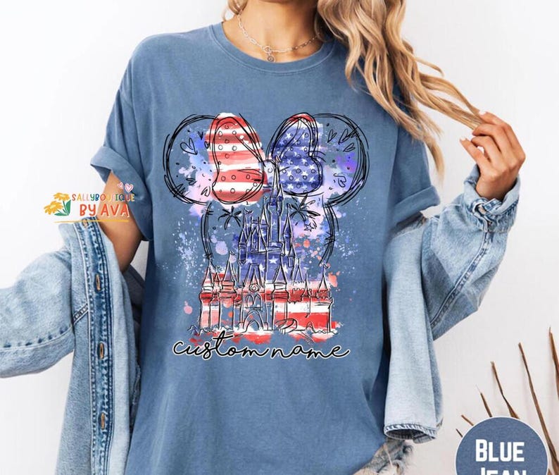 Custom Name 4th of July Shirt Disneyland Castle, Merica Disneyland Shirt, 4th of July Mickey Minnie Shirt, Independence Day, 250th Shirt image 4