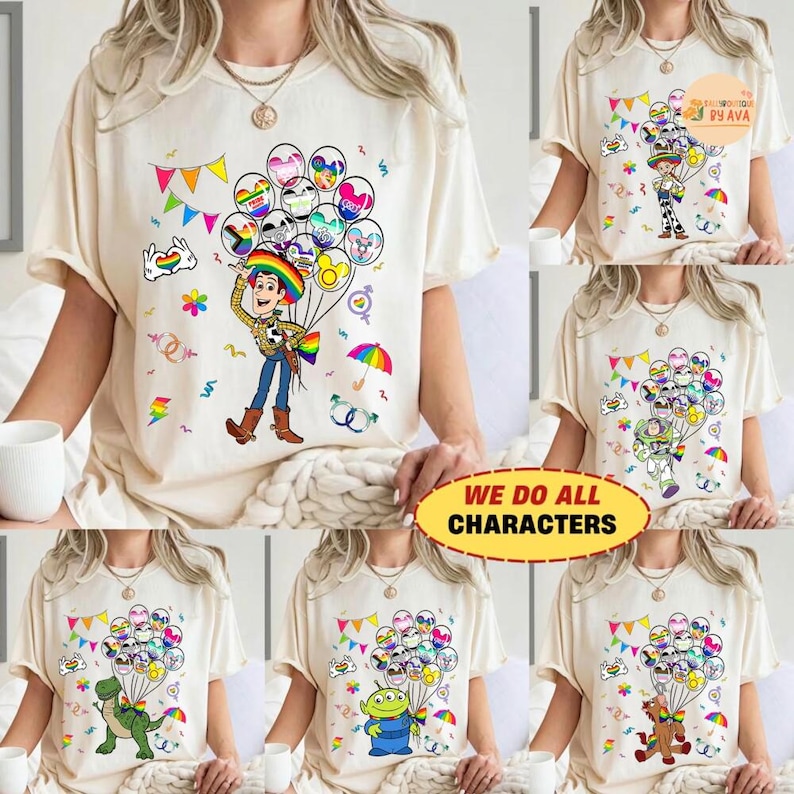 Camiseta LGBT de Toy Story para Disneyland, Camiseta LGBT de Disneyland, Camiseta Rainbow Toy Friends, Camiseta de dibujos animados para el orgullo, Conjunto para el mes del orgullo, Camiseta LGBT imagen 1