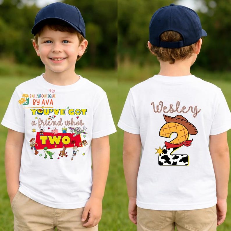 You've got a friends who's two, Toy Story Inspired 2rd Birthday Shirt: Sheriff Cowboy Theme for Boys - Infinity and Beyond Party Shirt Bild 1