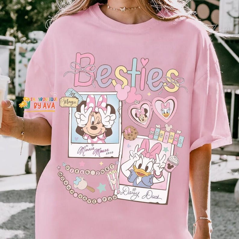 Retro Disneyland With My Bestie Shirt, Minnie Mouse and Daisy Duck Coquette Bow Shirt, Best Friends Disneyland Matching Tee, BFF Girls Trip image 5