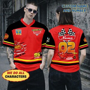 Personalized Lightning McQueen Crop Top Jersey Football Jersey, Custom Name DisneyCars Football Shirt, Disneyland Cars Baseball Team Outfit image 2
