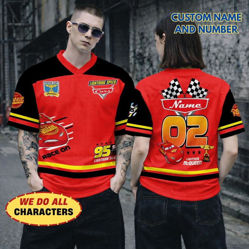 Personalized Lightning McQueen Crop Top Jersey Football Jersey, Custom Name DisneyCars Football Shirt, Disneyland Cars Baseball Team Outfit image 2