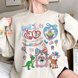 Coquette Bows Toy Story Characters USA 250th Anniversary Shirt, Pixar Toy Story 4th of July Shirt, Disneyland Independence Day Gift image 6