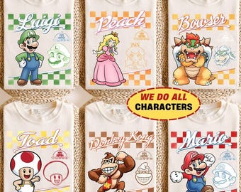 All Characters Super Mario Retro Customize Shirt, Family Matching Holiday Trip Matching Tee, Super Mario Birthday Trip Gifts