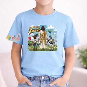 Jesus You've Got A Friend In Me Shirt, Christian Toy Story Tee, Faith Friendship Shirt, Jesus Cartoon Tee, Christian Gift, Funny Faith Shirt immagine 4