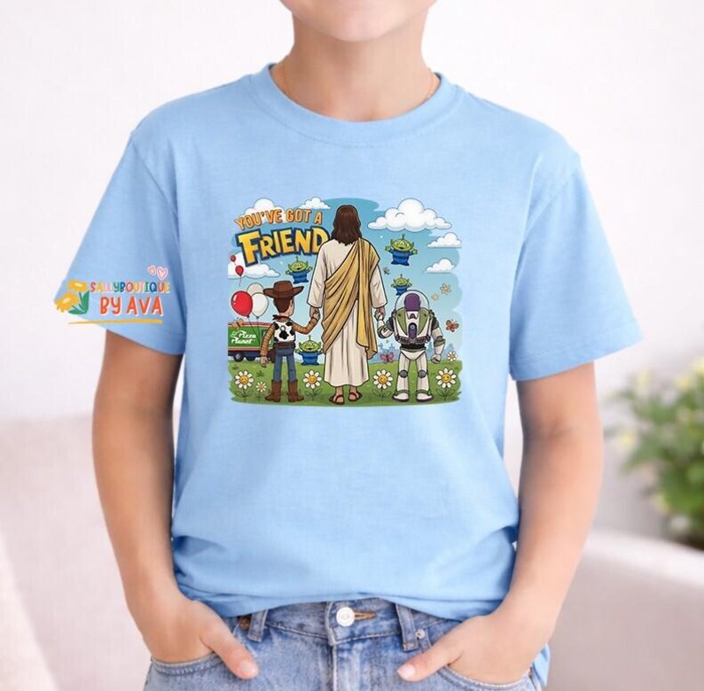 Jesus You've Got A Friend In Me Shirt, Christian Toy Story Tee, Faith Friendship Shirt, Jesus Cartoon Tee, Christian Gift, Funny Faith Shirt immagine 4