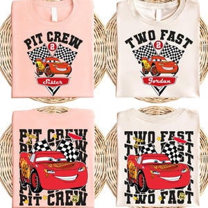 Pit Crew Birthday Shirt, Lightning McQueen Birthday Boy Tee, Two Fast Race Car Birthday Boy Shirt, Disneyland Cars Family Birthday Party image 3
