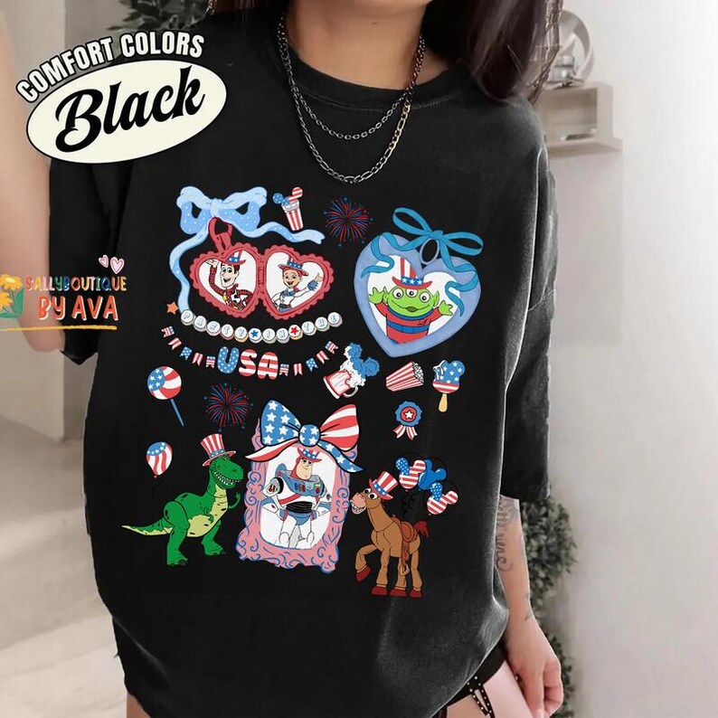 Coquette Bows Toy Story Characters USA 250th Anniversary Shirt, Pixar Toy Story 4th of July Shirt, Disneyland Independence Day Gift image 3