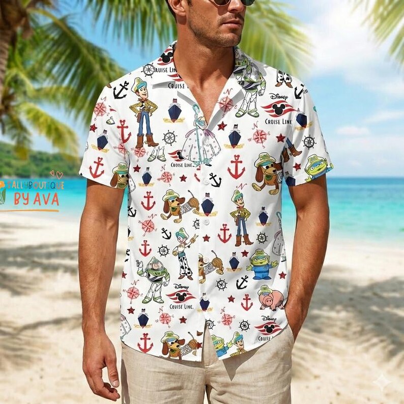 Toy Story Cruise 2026 Summer Vacation Let's Cruise Aloha Hawaiian Shirt, Disneyland Toy Story Button Up Shirt, Summer Beach Outfit Bild 2