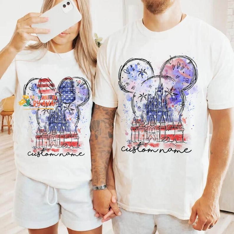 Custom Name 4th of July Shirt Disneyland Castle, Merica Disneyland Shirt, 4th of July Mickey Minnie Shirt, Independence Day, 250th Shirt image 1