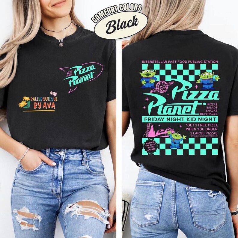 Comfort Colors 2 Sided Pizza Planet Toy Story Aliens Shirt, Aliens Pizza planet Tee, Disneyland Toy Story land Trip Shirt, Pizza lover Tee image 2
