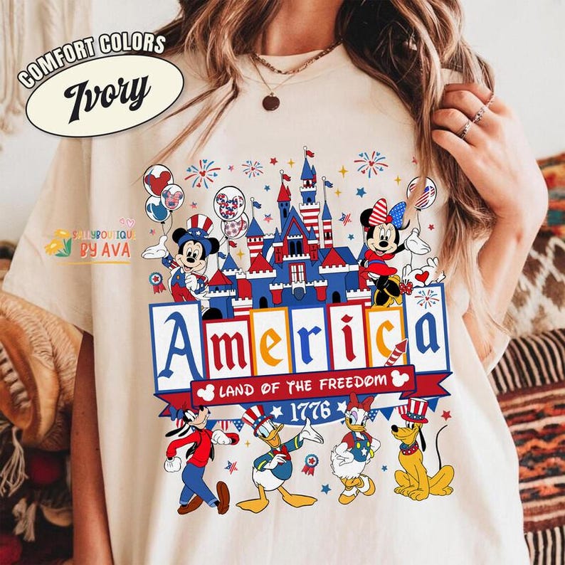 Mickey and Friends Patriotic Disneyland 4th of July Shirt, Disneyland Castle Family America 4th of July, Happy Independence Day, 250th Shirt image 1