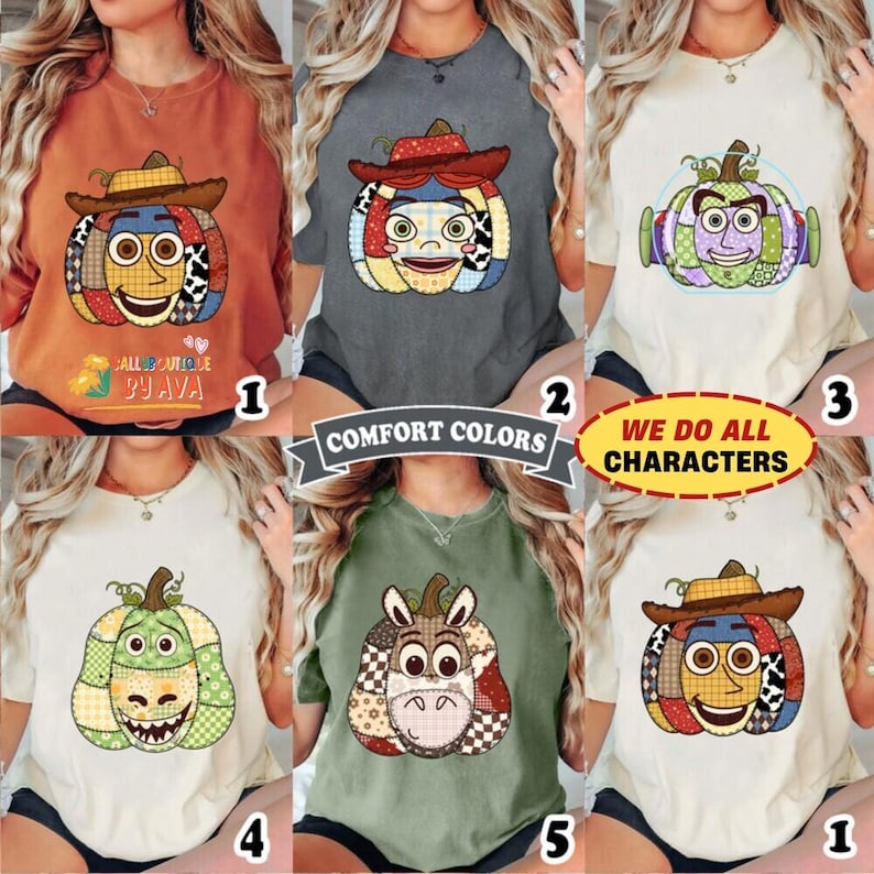 Comfort Colors Preppy Floral Toy Story Shirt, Fall Pumpkin Shirt, Disneyland Autumn Shirt, Disneyland Halloween, Toy Story Halloween Shirt Bild 1