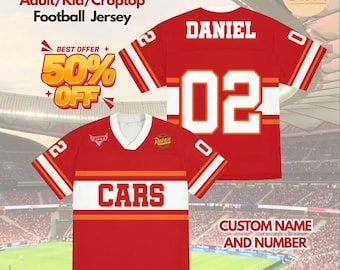 Personalized Disneyland Cars Football Jersey, Lightning McQueen Croptop Youth Adult Football Jersey Team, Cars Family Football Matching 2026