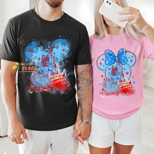 Watercolor Disneyland Castle 4th of July Shirt, Merica Disneyland Shirt, 4th of July Mickey Minnie Shirt, Independence Day 2026 Matching Tee image 1