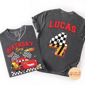 Disneyland Cars Custom Name Birthday Shirt, Lightning McQueen Birthday Boy, Pixar Pit Crew Family Matching Gift, Racing Car Birthday Trip image 1