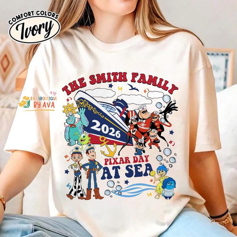 Personalized Disneyland Cruise Line Pixar Day At Sea 2026 Comfort Colors Shirt, Toy Story Monsters Inc Cruise Trip 2026, Disneyland Vacation image 4