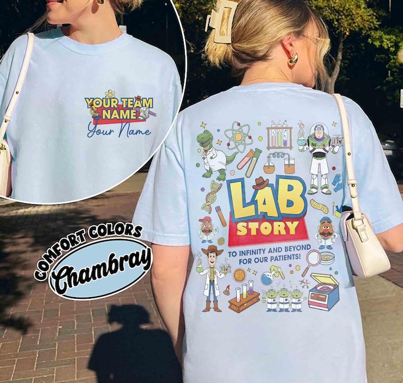 Camiseta de la Semana del Laboratorio de Toy Story de Disneyland 2026, Buzz Lightyear, Woody, Jessie, Bo Peep, Historia del Laboratorio, Camiseta del Equipo del Laboratorio, Laboratorio Médico Clínico imagen 5