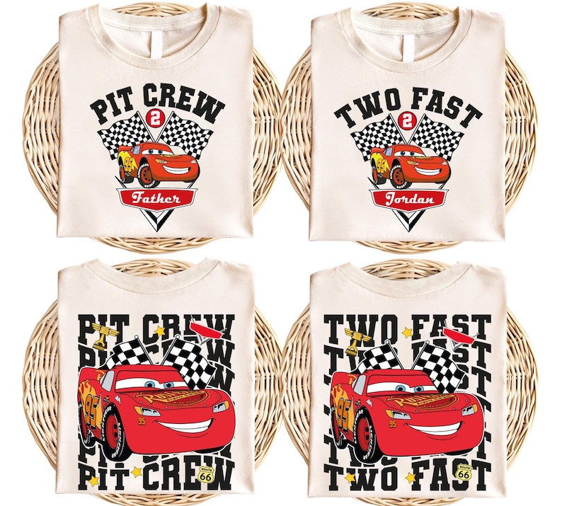 Pit Crew Birthday Shirt, Lightning McQueen Birthday Boy Tee, Two Fast Race Car Birthday Boy Shirt, Disneyland Cars Family Birthday Party image 1
